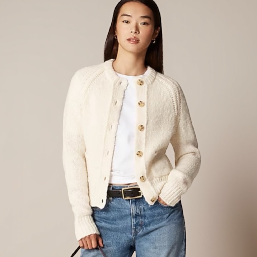 NEW‎ J. CREW Raglan Cardigan Sweater Alpaca Blend in Ivory Cream NWT Size Small